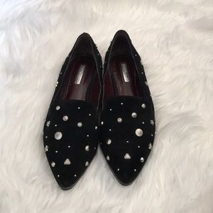BCBGeneration Black Studded Suede Loafers Size 9.5